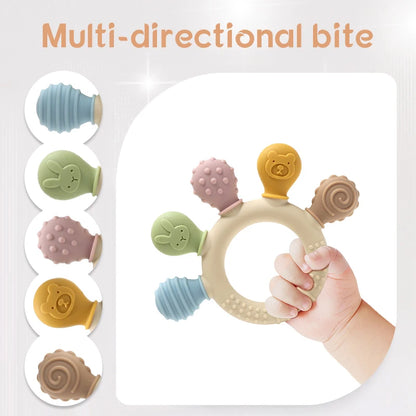 Multicolor Silicone Baby Teething Ring – Handheld Teether Toy for 0-12 Months, Chew Beads Sensory Gum Relief Soother