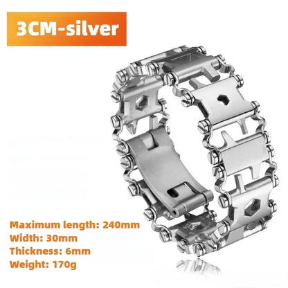 Multifunction Stainless Steel Tool Bracelet – Wearable Bike Multitool Kit with Bolt Drivers for Outdoor Survival and Everyday Carry Use