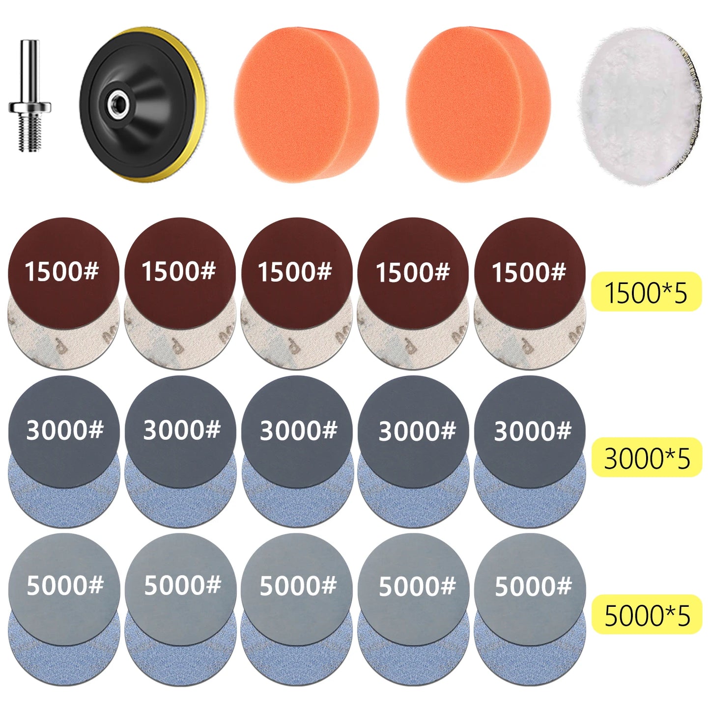 3-Inch Headlight Repair & Restoration Kit — Car Polishing Disc with Auto Waxing Sponge and Sandpaper for Detailing