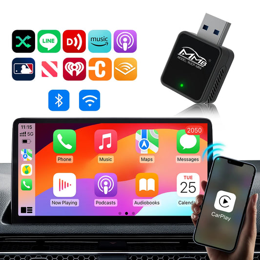 MMB Mini Wired to Wireless CarPlay Adapter – USB Plug & Play, Bluetooth 5.2 for Honda, Toyota Corolla, Peugeot 3008
