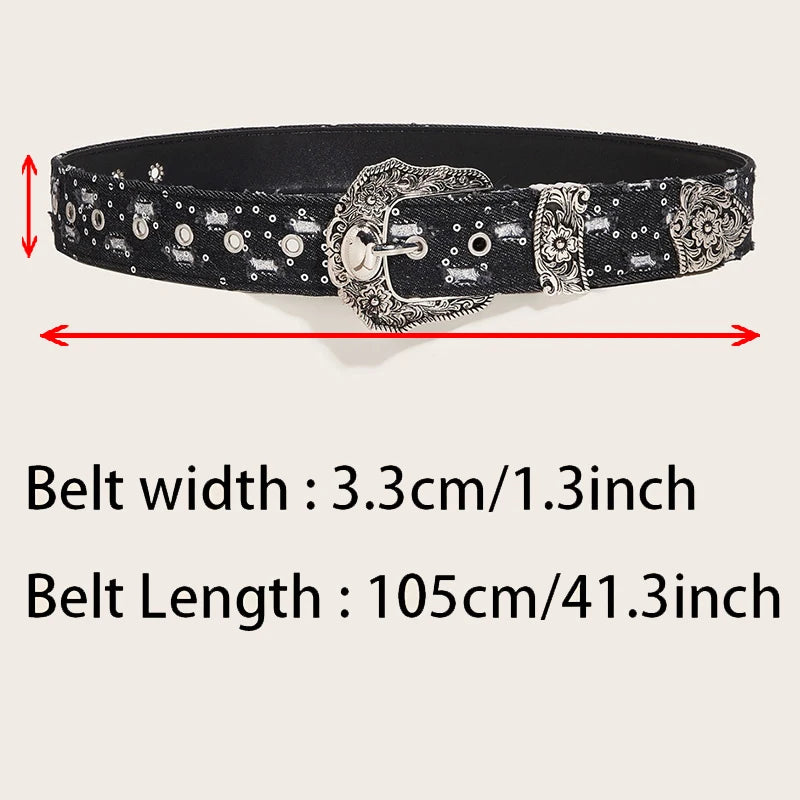 Rhinestone Buckle Belt - Retro Ripped Denim Punk Rock Fashion Accessory for Men & Women