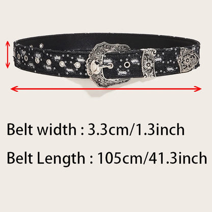 Rhinestone Buckle Belt - Retro Ripped Denim Punk Rock Fashion Accessory for Men & Women