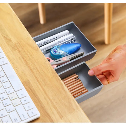 Under Desk Self-Stick Pencil Tray - Hidden Drawer Storage Box for Pens and Stationery, Ideal for Office and Home Organization