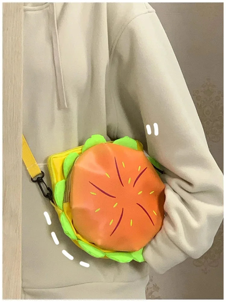 Stylish Hamburger PU Daypack Backpack – Casual Zipper Laptop Bag for Travel, Outdoor, and Unisex Use