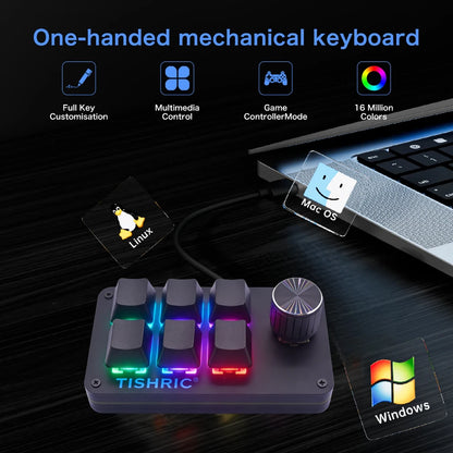 TISHRIC RGB Mini Macro Mechanical Keypad – 3/4/6-Key Hot Swap Programmable Gaming & Multimedia Keyboard