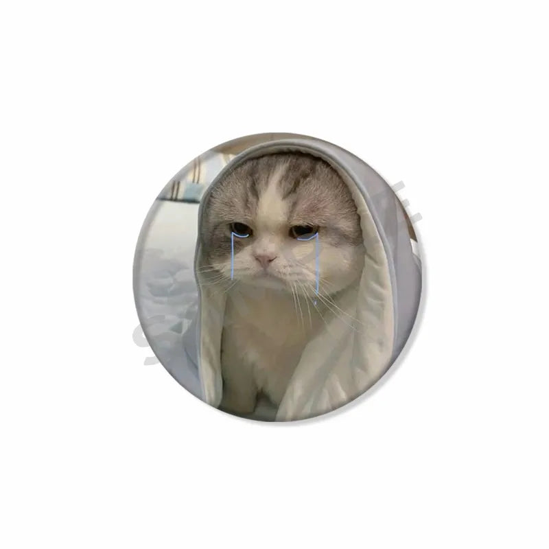50mm Tinplate Cat Meme Button Pins – Funny Round Brooch Lapel Badge for Hats, Bags & Kids Gifts