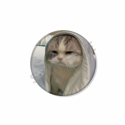 50mm Tinplate Cat Meme Button Pins – Funny Round Brooch Lapel Badge for Hats, Bags & Kids Gifts