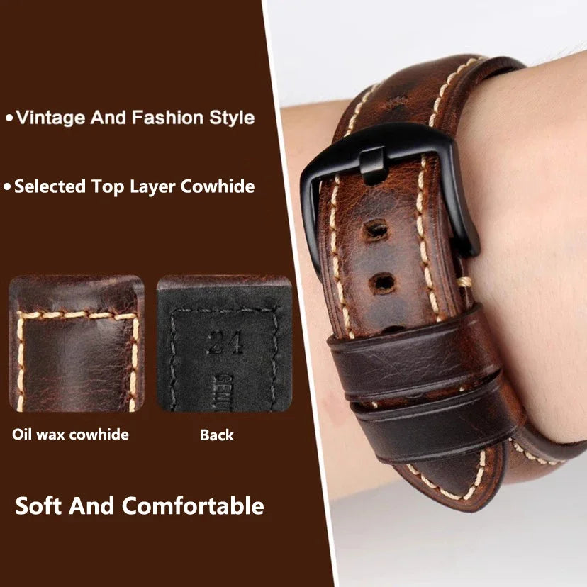 Genuine Calfskin Leather Watch Strap – 20mm & 22mm for Huawei Watch GT 4/3, Amazfit GTR & Galaxy Watch 5/6