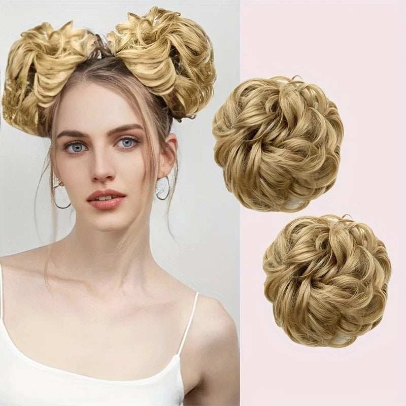WIGSIN Synthetic Messy Bun Ponytail Extensions – Short Curly Chignon, Tousled Updo Hairpieces with Rubber Bands & Clip for Women & Girls