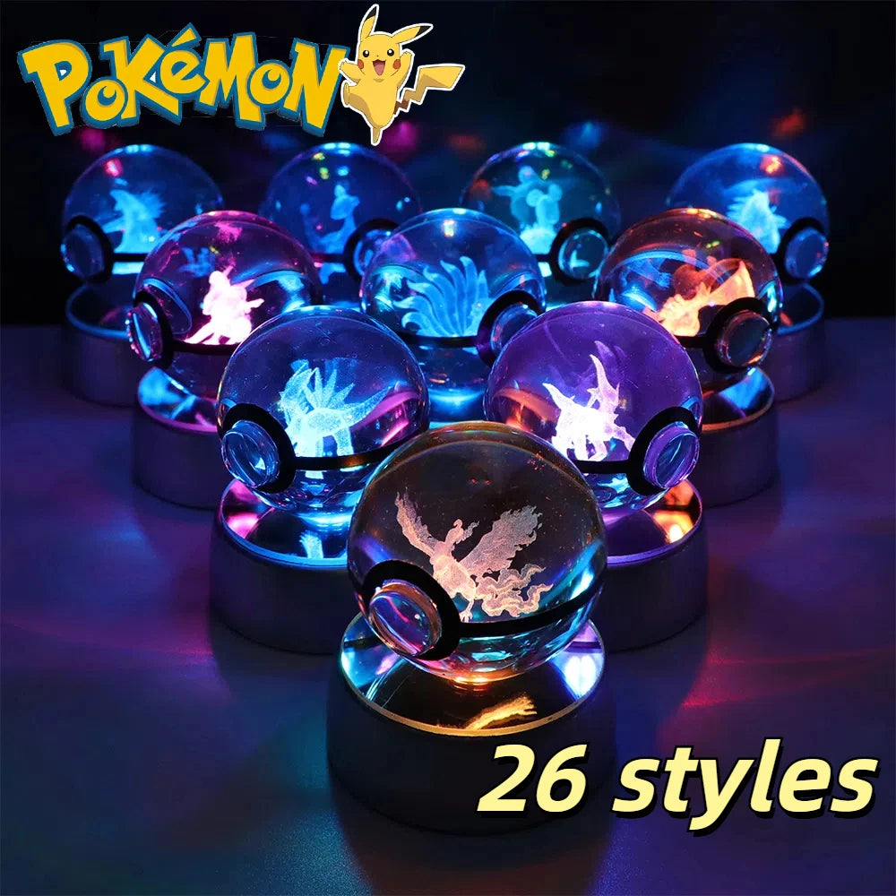 Pokemon Crystal Ball Night Light – Pikachu, Gengar, Eevee, Mewtwo & Lucario LED Pokeball, Kids Birthday Gift & Home Decor