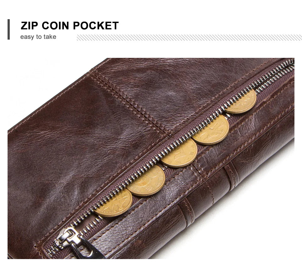 CONTACT'S Men’s Genuine Leather Clutch Wallet – Long Vintage Wallet with Card Holder, Zipper Coin Purse & Money Bag