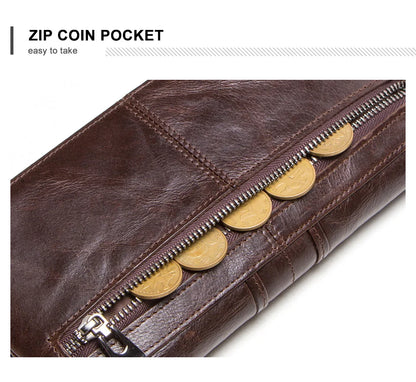 CONTACT'S Men’s Genuine Leather Clutch Wallet – Long Vintage Wallet with Card Holder, Zipper Coin Purse & Money Bag
