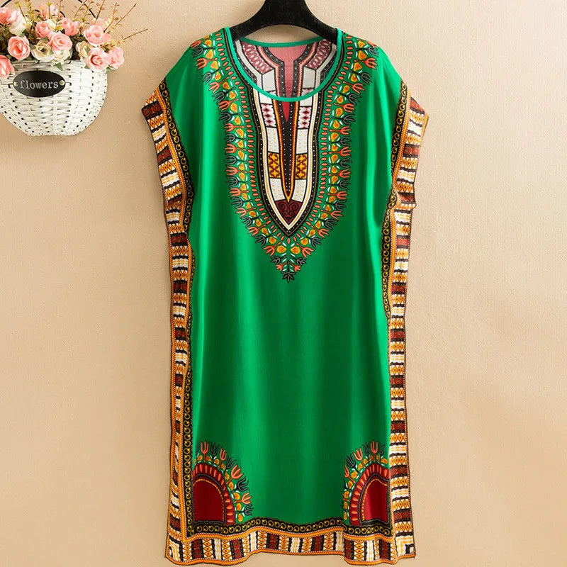 Fdfklak Ethnic Style Nightdress - Mid-Length Sleeveless Summer Sleepwear Loose Beach Nightgown for Women