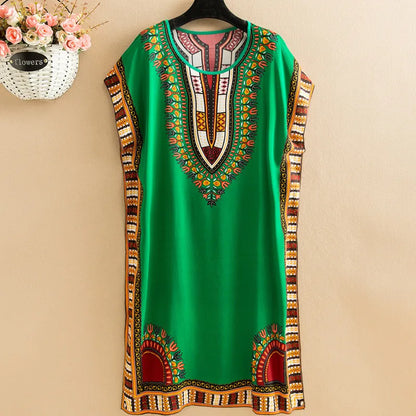Fdfklak Ethnic Style Nightdress - Mid-Length Sleeveless Summer Sleepwear Loose Beach Nightgown for Women