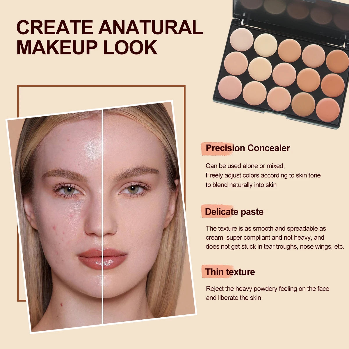 15-Color Professional Concealer & Contour Palette – Full Coverage Camouflage Cream Foundation Makeup Kit
