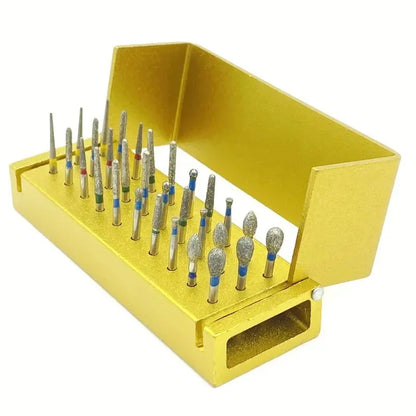 30Pcs/Set Aluminum Dental Burs Kit – Diamond Burs for High-Speed Handpiece with Holder & Burs Placement Box