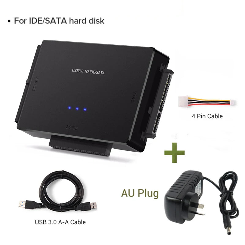 USB 3.0 to SATA IDE Adapter Cable – 3-in-1 Converter for 3.5/2.5 inch HDD/SSD, CD/DVD ROM, CD-RW