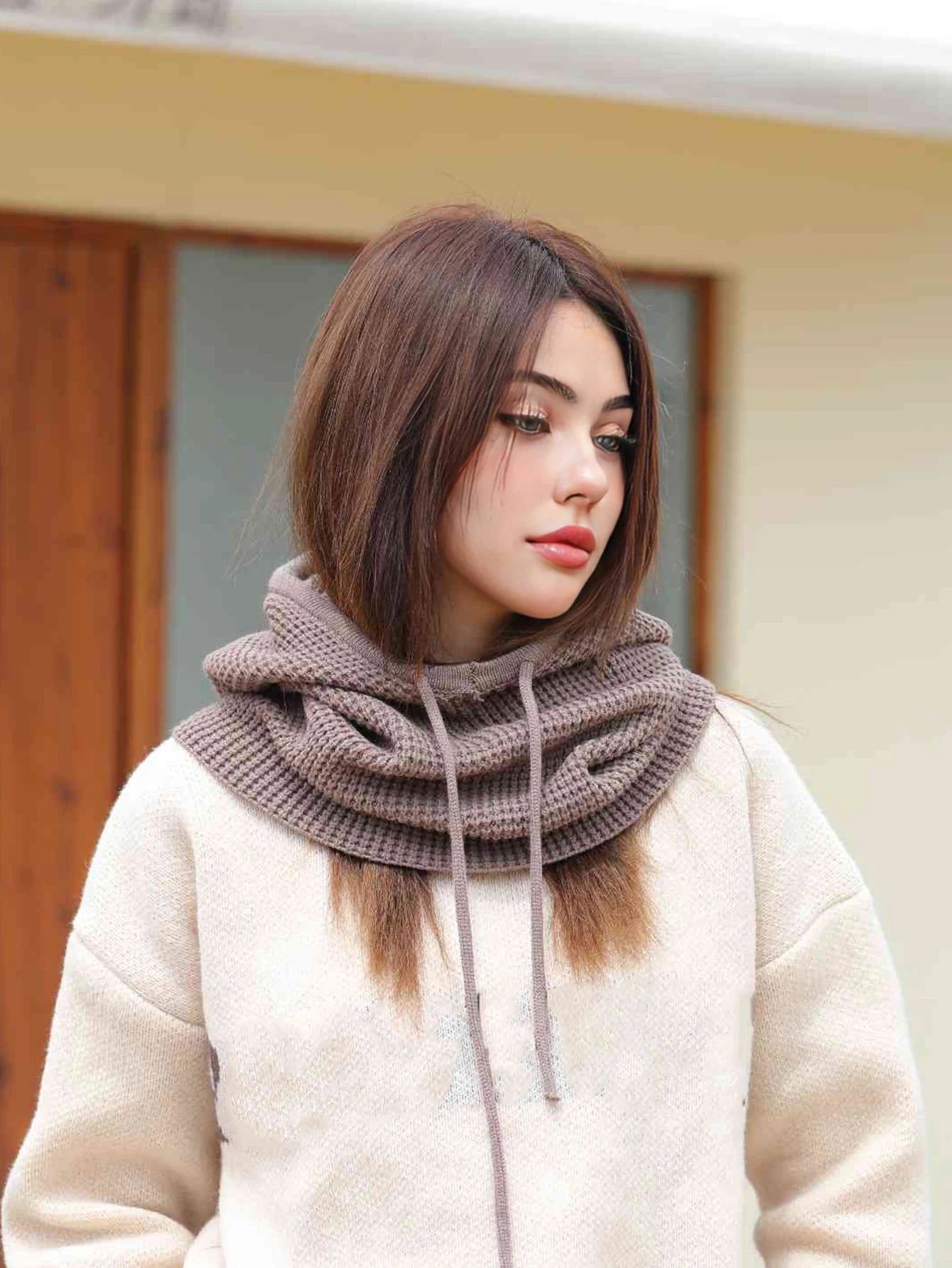Women’s Winter Beanie Hat with Knit Balaclava – Neck Warmer & Ski Snow Scarf
