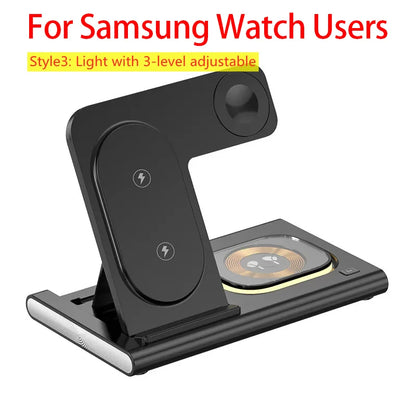 200W 3-in-1 Wireless Charging Stand – Foldable Fast Charging Dock for iPhone 16-8, Apple Watch & AirPods