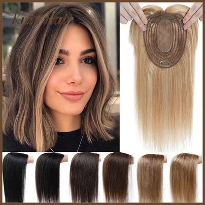 Silk Top Base Clip-In Hair Topper for Women – Real Human Hair Extension, Thin & Breathable Hairpiece
