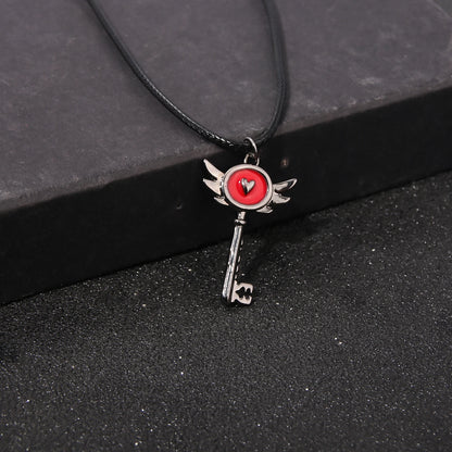 Hazbin Hotel Inspired Heart Portal Key Pendant Necklace – Cosplay Choker Jewelry Gift for Women & Men