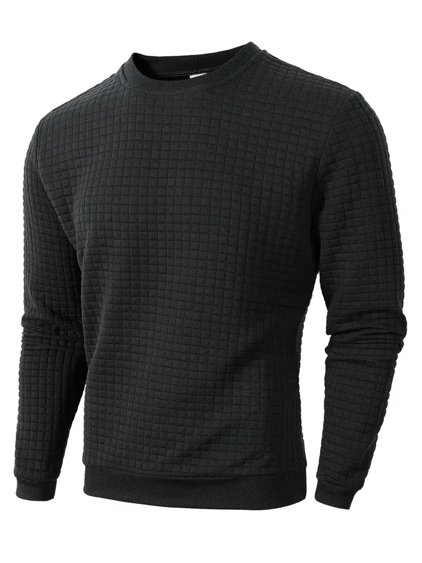 Men's Crew Neck Knit Sweater - Solid Color Jacquard Check Pullover Warm Casual Streetwear Top