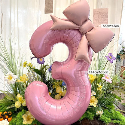 40-Inch Pink Digital Bowknot Foil Balloon - Decorative Number Balloon for Girls’ Birthdays, Weddings and Party Photo Props