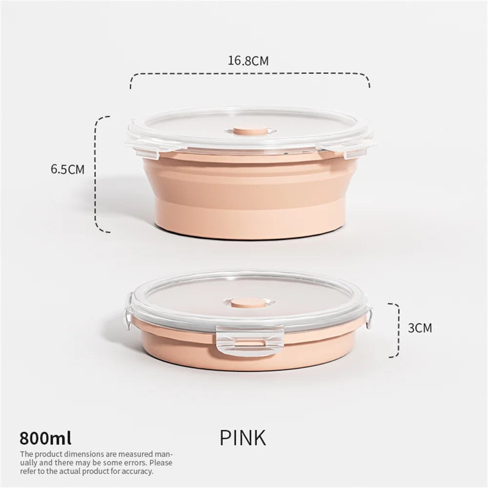 Collapsible Silicone Food Storage Container - Portable Lunch Box with Lid for Microwave & Freezer Use
