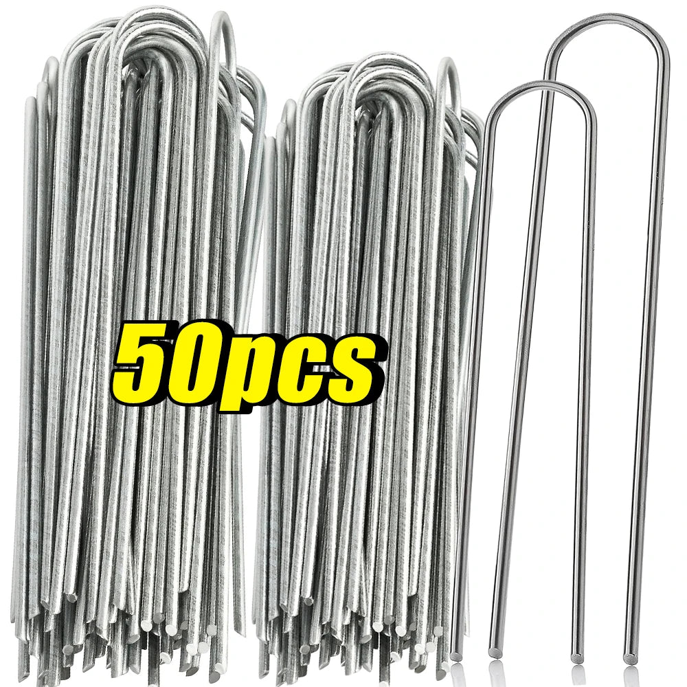 U-Type Heavy Duty Garden Staples – Galvanized Fence Sod Pins & Landscape Ground Stakes for Lawn, Barrier & Garden Fixing Nails