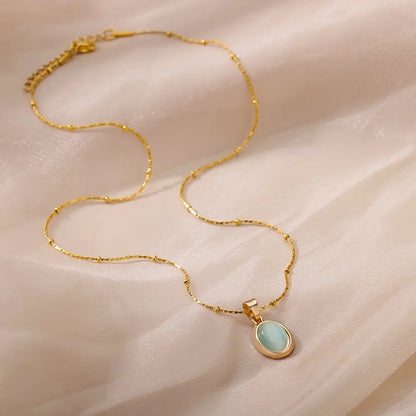Fashion Opal Oval Necklace for Women – Gold Stainless Steel Pendant, Aesthetic Wedding Jewelry Gift