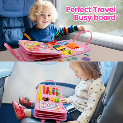 Montessori Toddler Busy Board – Educational Activity for Basic Dress Motor Skills, Baby Learning Toy for Travel
