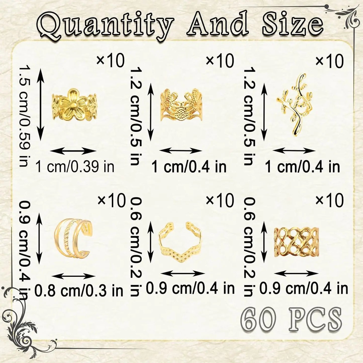 32-60PCS Human Hair Braiding Rings Kit — Gold, Silver & Wood Dreadlock Accessories Set for Men & Women Hair Styling