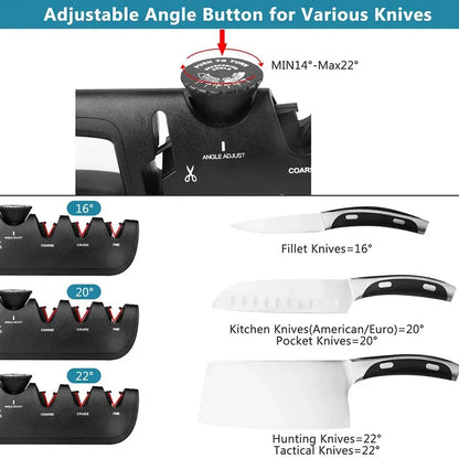 Upgraded 4-in-1 Angle Adjustable Knife Sharpener – Professional Kitchen Blade & Scissors Grinder with Sharpening Stone