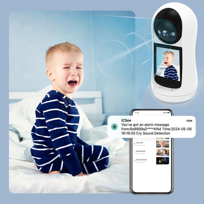 BESDER 3MP PTZ WiFi Camera Baby Monitor - Video Call Feature with 2.8 Inch IPS Screen, Sound Detection, Security IP Camera via iCSee