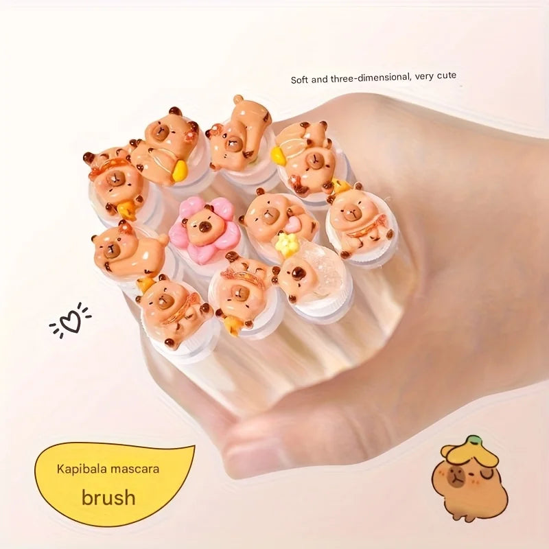 10PCS Capybara Eyelash Extension Brushes - Cute Oval Makeup Applicators with Reusable Nylon Bristles and ABS Handles