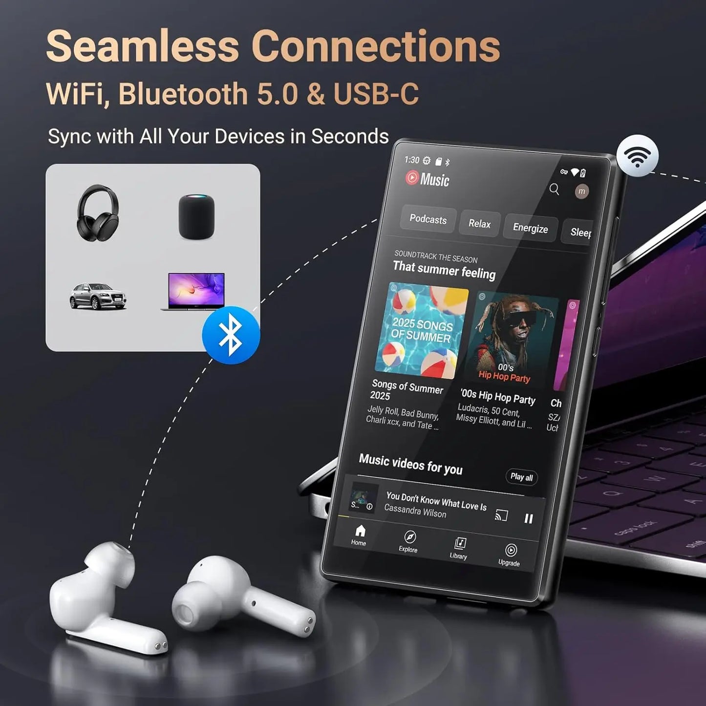 Fanvace 128GB MP3 MP4 Player - Android 13 Touchscreen Media Player with Bluetooth & WiFi