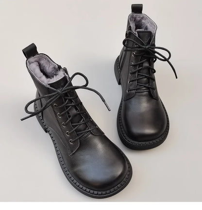 Careaymade 100% Genuine Leather Wide Casual Women’s Short Boots – Big Size, Handmade Men’s Wool Boots