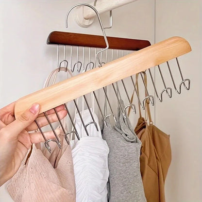 Wooden Sling Hanger Organizer - Multi-Hook Space-Saving Clothes Storage Rack