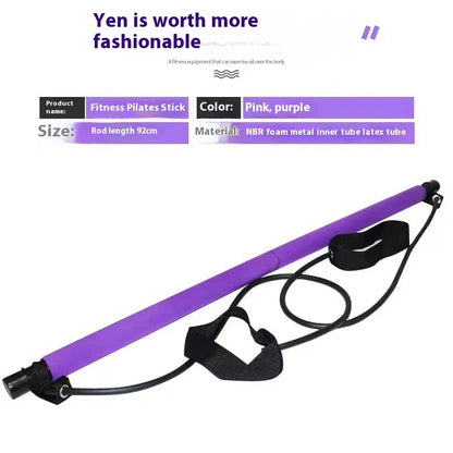 Adjustable Pilates Stick - Portable Fitness Bar with Elastic Bands for Yoga, Stretching & Home Workouts