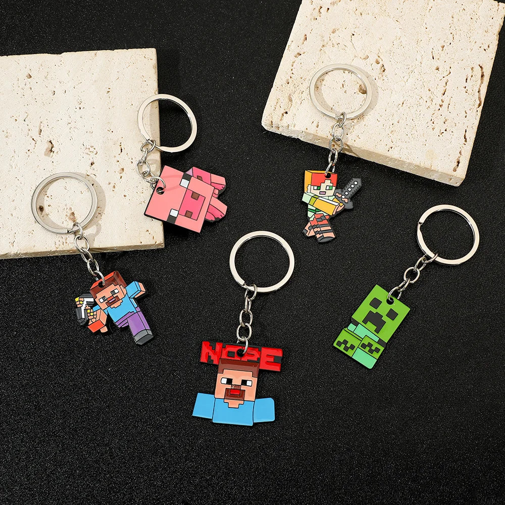 Cute Pixel World Keychain - Enamel Pendant Charm, Gaming-Inspired Jewelry Gift for Fans and Friends