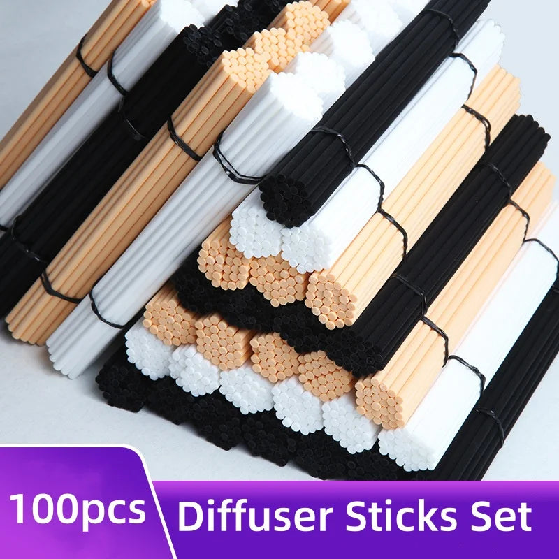 100PCS Reed Diffuser Sticks Set — 3mm x 8inch Fiber Sticks for Fragrance in Bedroom, Office, Bathroom & Home