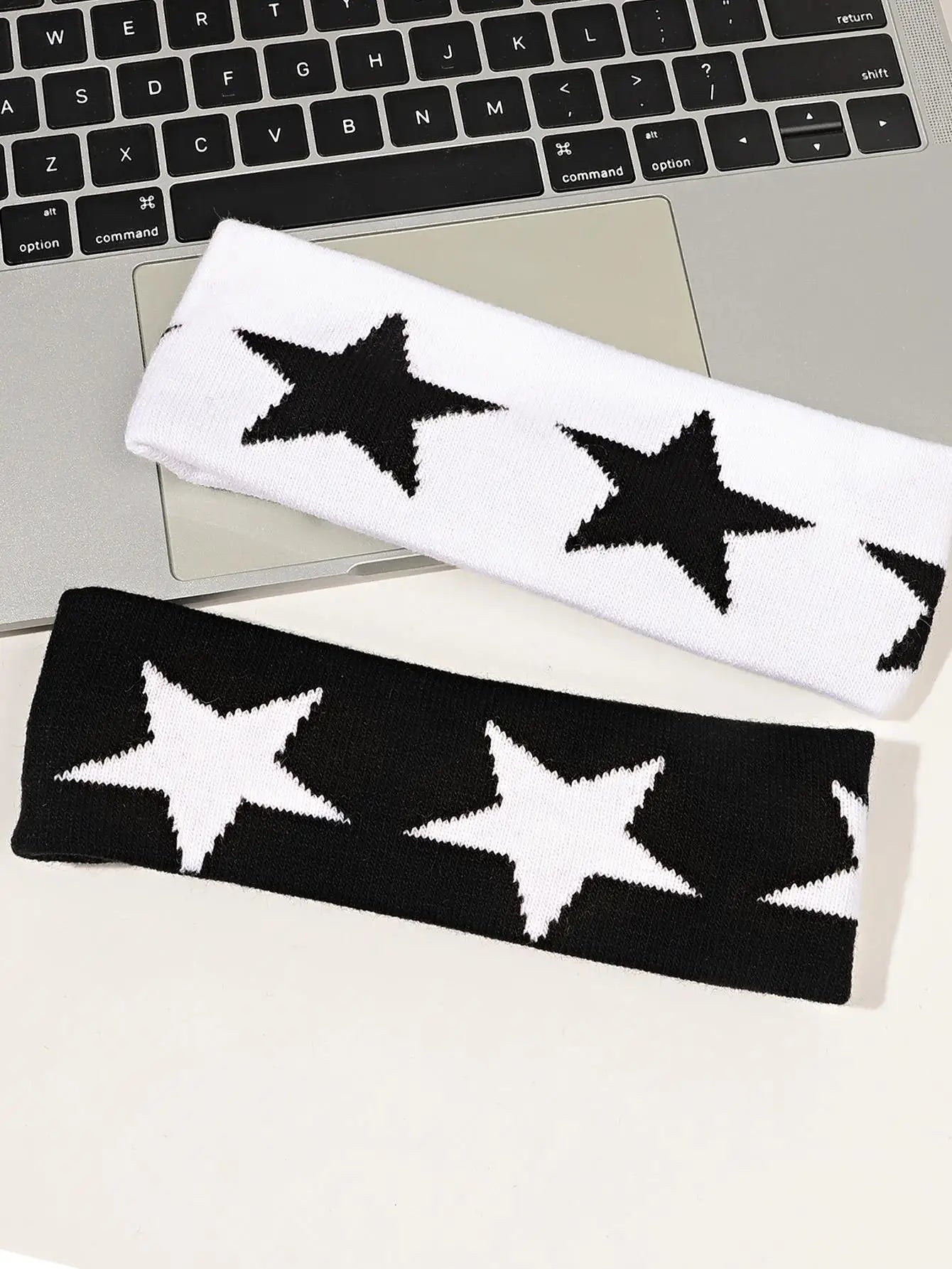 Black & White Star Headbands - Soft Non-Slip Hair Wraps for Women & Girls Yoga Workout & Fashion Accessory