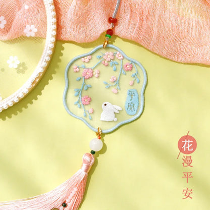 Handmade Embroidered Amulet DIY Kit – Easy Needlework Sewing & Car Pendant Needlepoint for Beginners