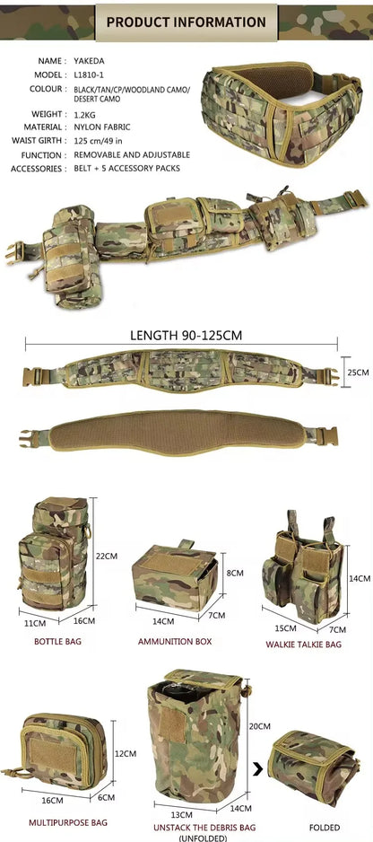 Yakeda MOLLE Pockets & Pouches – Tactical Hunting Waist Security Belt with Padded Patrol Support