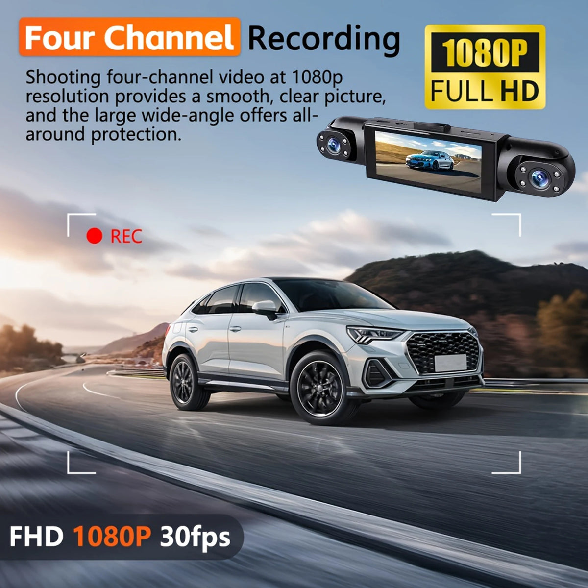 4-Channel 360° Dash Cam - Car Video Recorder with Night Vision, Parking Monitor & Loop Recording