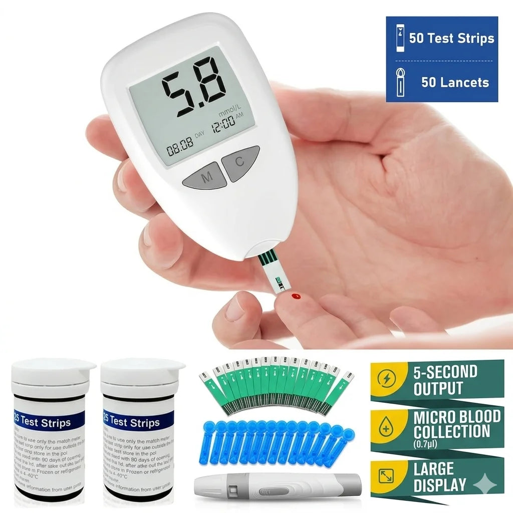 VivaChek Blood Glucose Monitor Kit - Digital Diabetes Tester with 50 or 100 Test Strips and Lancets