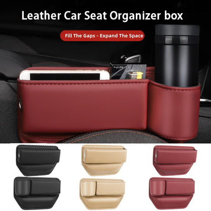 Leather Car Seat Gap Organizer – Multifunction Console Crevice Filler, Side Storage Box with Cup Holder, Car Interior Storage Pocket