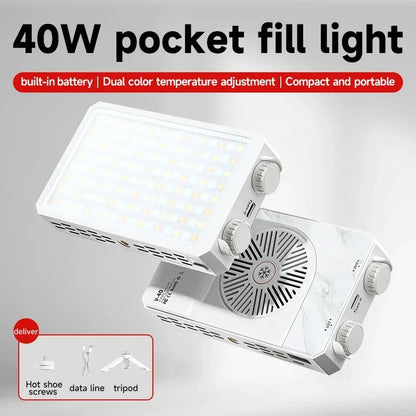 BOSHENG 40W LED Camera Light - 2500K–9000K Bi-Color Video Lamp with 4400mAh Battery and CCT Control