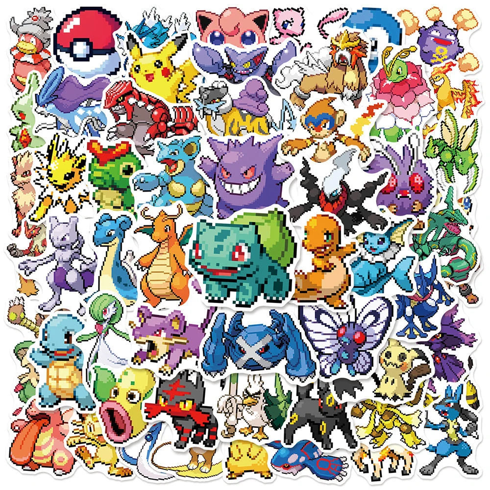 Pokemon Pixel Art Stickers – 10/30/50pcs Classic Anime Pikachu Graffiti Decals for Notebooks, Laptops & DIY Crafts