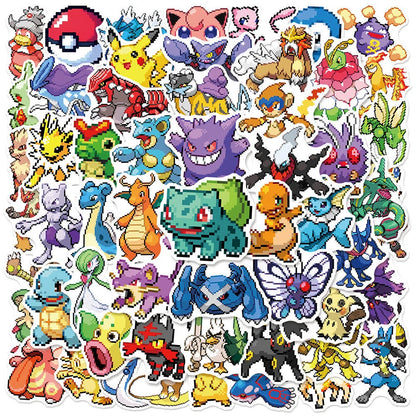 Pokemon Pixel Art Stickers – 10/30/50pcs Classic Anime Pikachu Graffiti Decals for Notebooks, Laptops & DIY Crafts